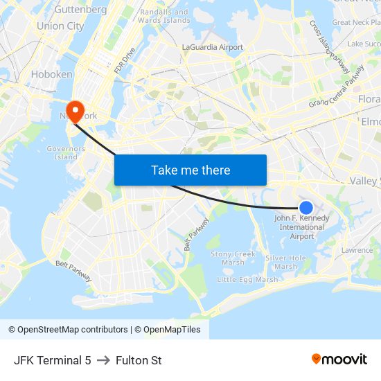 JFK Terminal 5 to Fulton St map