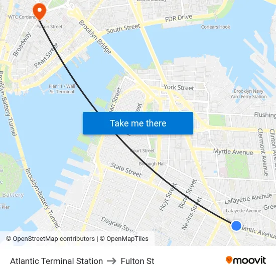 Atlantic Terminal Station to Fulton St map