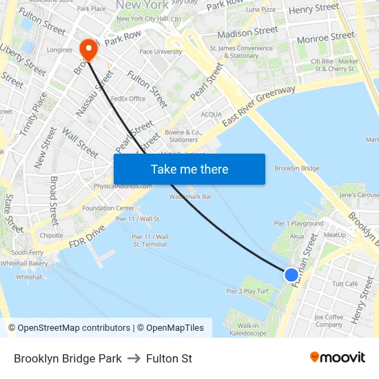 Brooklyn Bridge Park to Fulton St map