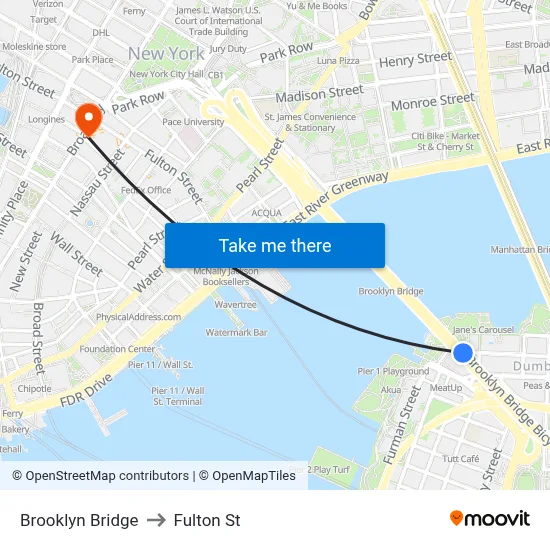 Brooklyn Bridge to Fulton St map