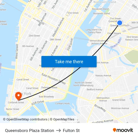 Queensboro Plaza Station to Fulton St map