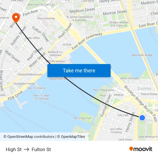 High St to Fulton St map