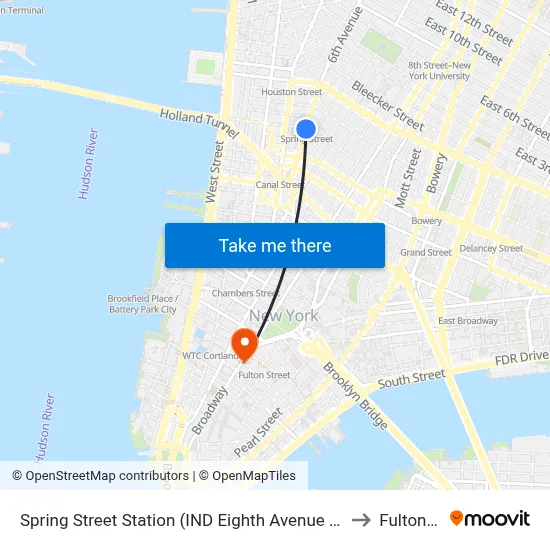 Spring Street Station (IND Eighth Avenue Line) to Fulton St map