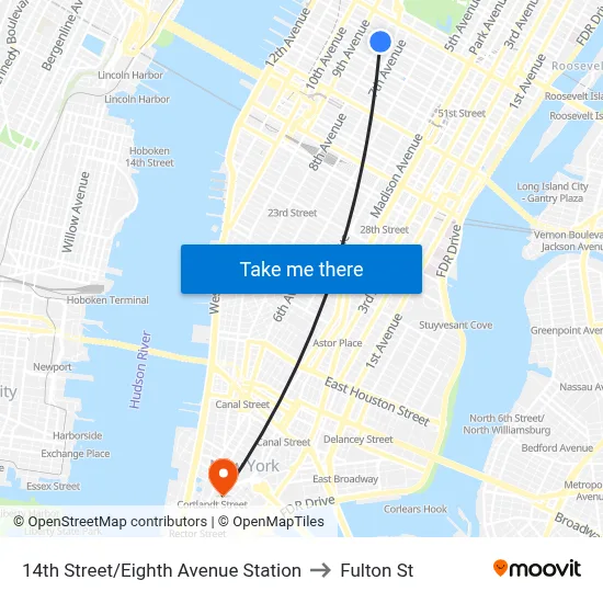14th Street/Eighth Avenue Station to Fulton St map