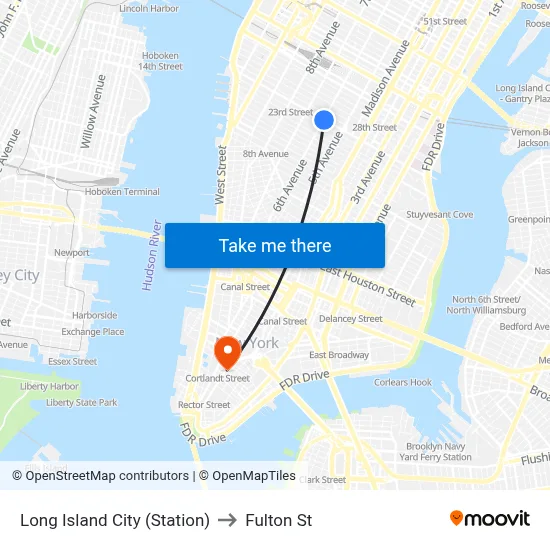 Long Island City (Station) to Fulton St map