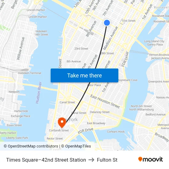 Times Square–42nd Street Station to Fulton St map