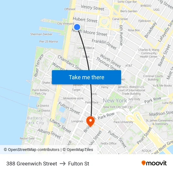 388 Greenwich Street to Fulton St map