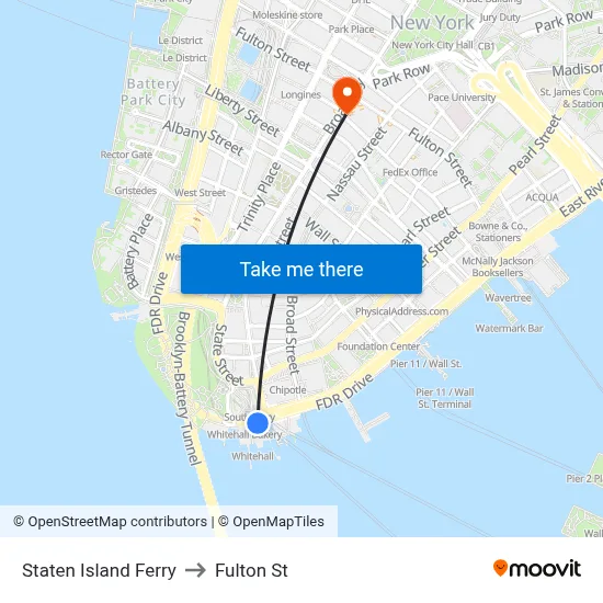 Staten Island Ferry to Fulton St map