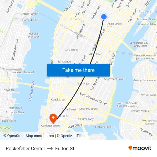 Rockefeller Center to Fulton St map