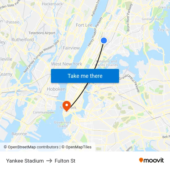Yankee Stadium to Fulton St map