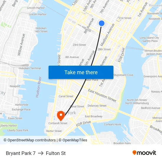 Bryant Park 7 to Fulton St map