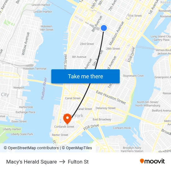 Macy's Herald Square to Fulton St map