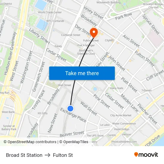 Broad St Station to Fulton St map