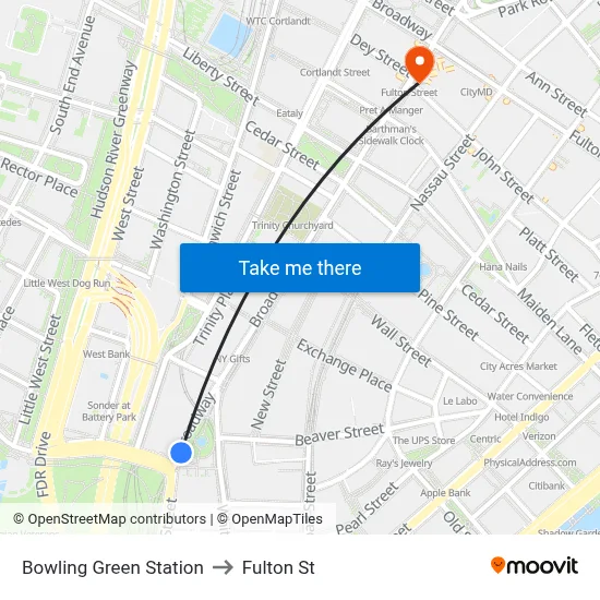 Bowling Green Station to Fulton St map