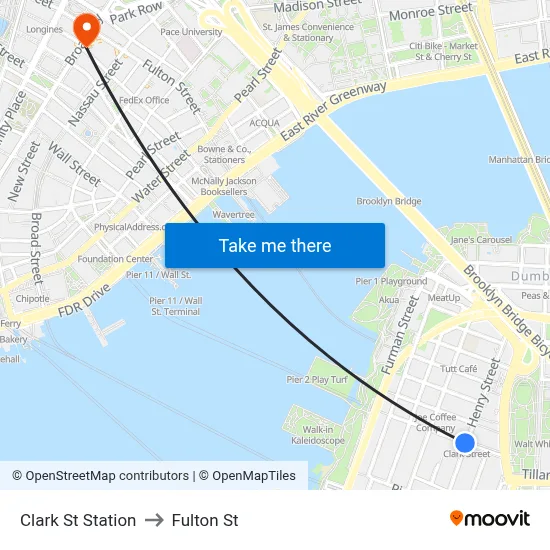 Clark St Station to Fulton St map