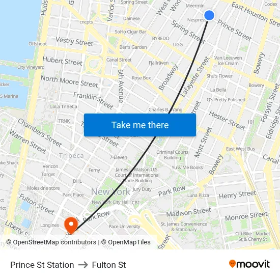 Prince St Station to Fulton St map