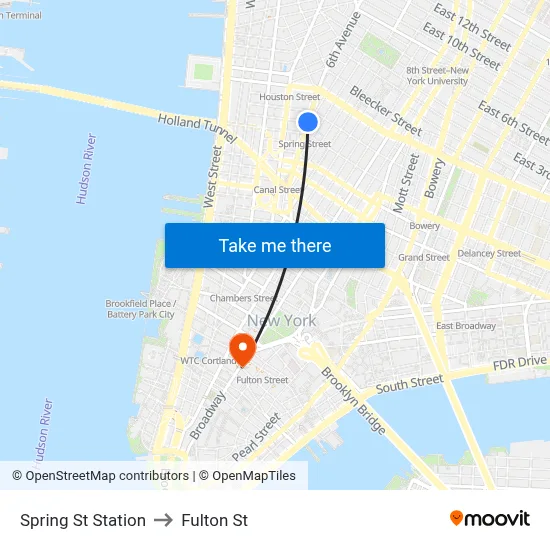 Spring St Station to Fulton St map