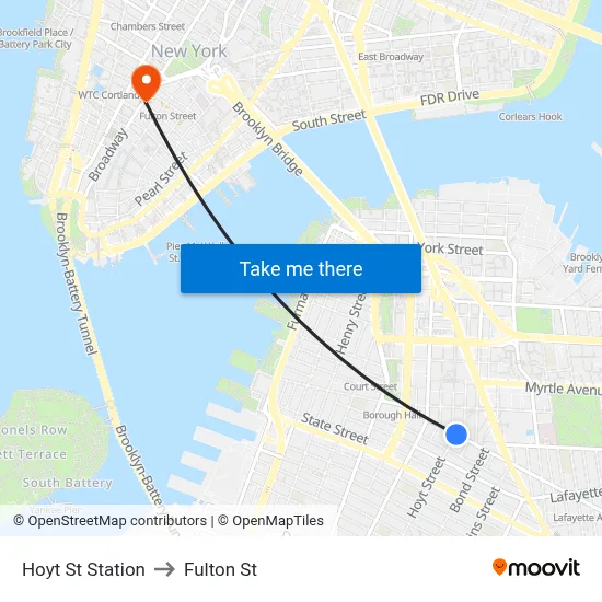 Hoyt St Station to Fulton St map