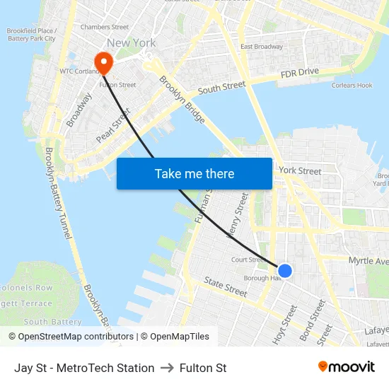 Jay St - MetroTech Station to Fulton St map