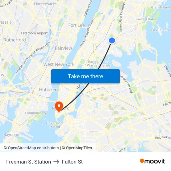 Freeman St Station to Fulton St map