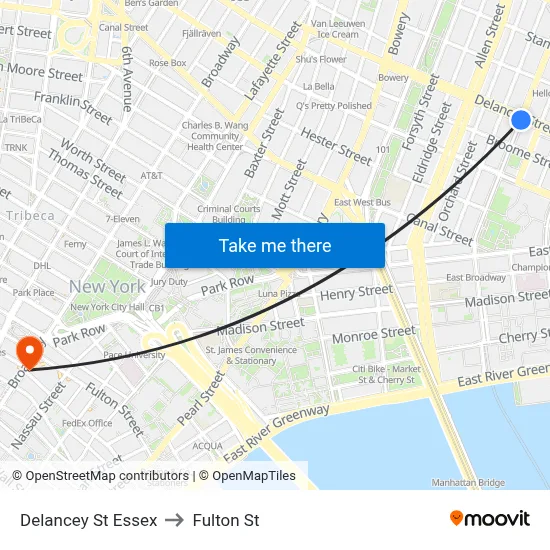 Delancey St Essex, New York, NY 10002 to Fulton St map