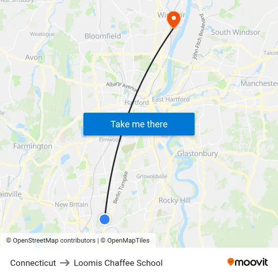 Connecticut to Loomis Chaffee School map