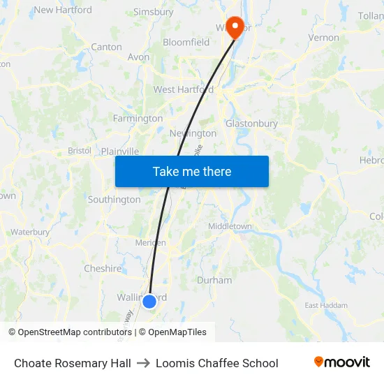 Choate Rosemary Hall to Loomis Chaffee School map