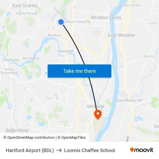 Hartford Airport (BDL) to Loomis Chaffee School map