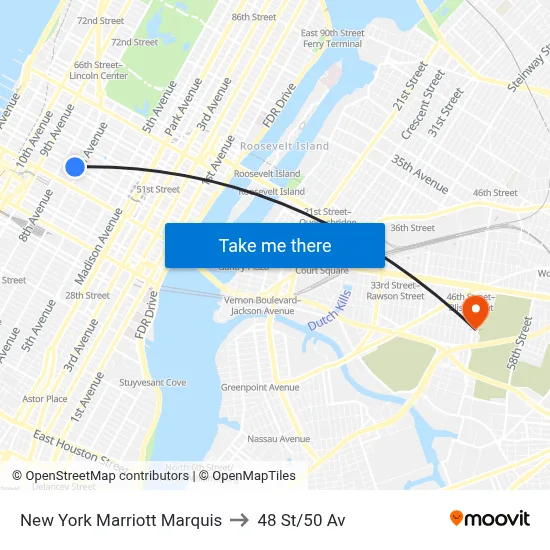 New York Marriott Marquis to 48 St/50 Av map