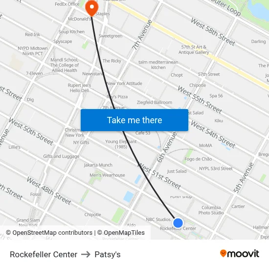Rockefeller Center to Patsy's map