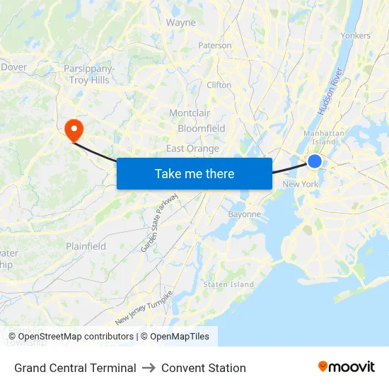 Grand Central Terminal to Convent Station map