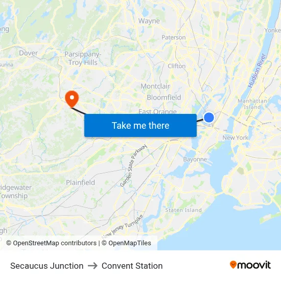 Secaucus Junction to Convent Station map