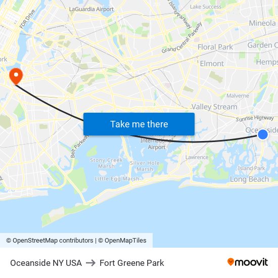 Oceanside NY USA to Fort Greene Park map