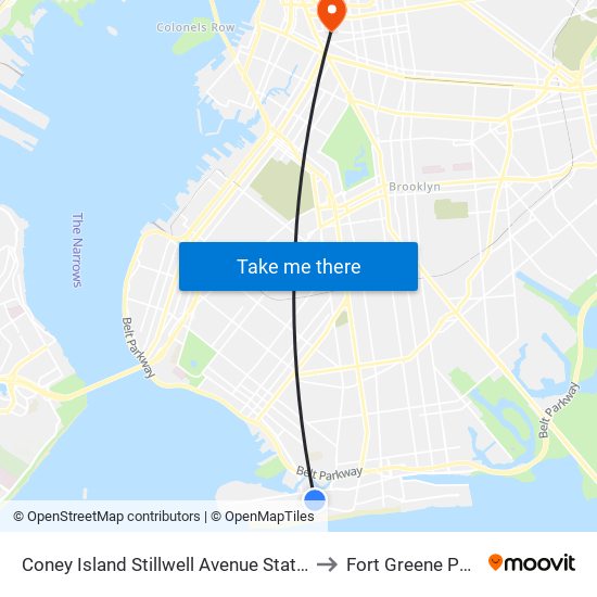 Coney Island Stillwell Avenue Station to Fort Greene Park map