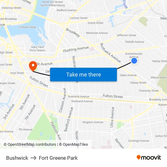 Bushwick to Fort Greene Park map