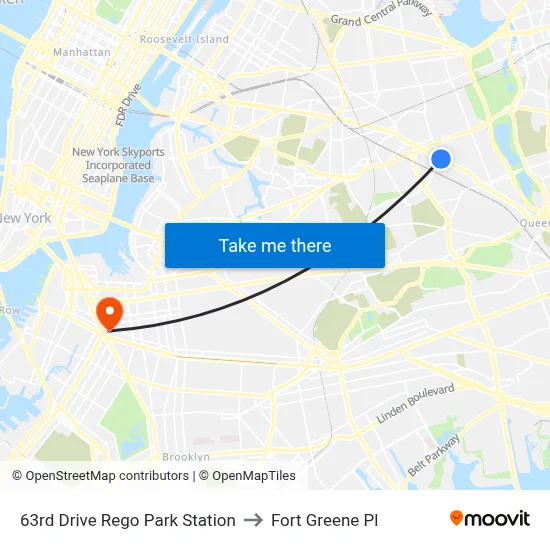 63rd Drive Rego Park Station to Fort Greene Pl map