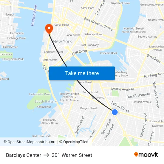 Barclays Center to 201 Warren Street map