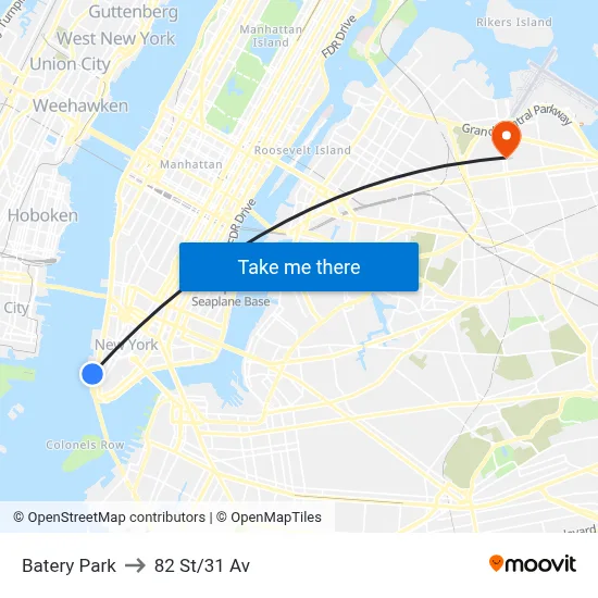 Batery Park to 82 St/31 Av map