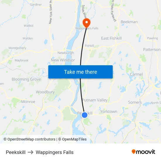 Peekskill to Wappingers Falls map