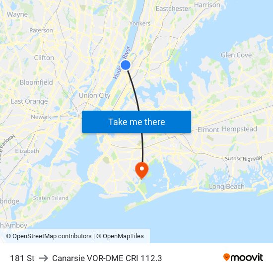 181 St to Canarsie VOR-DME CRI 112.3 map