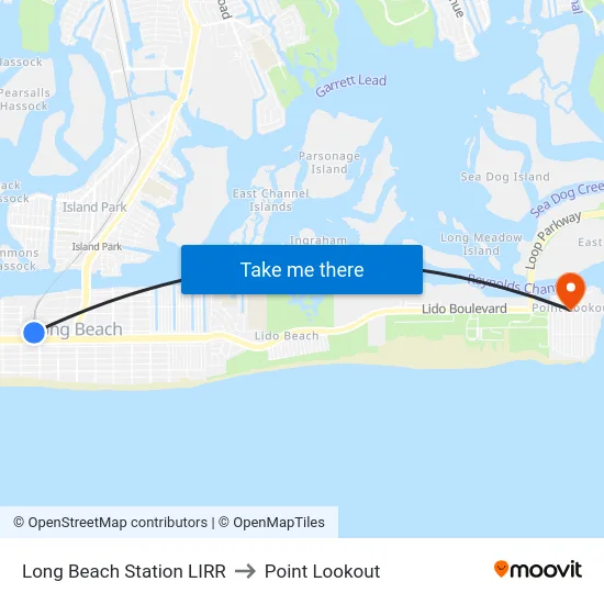 Long Beach Station LIRR to Point Lookout map