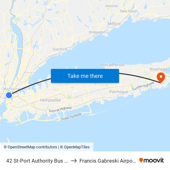 42 St-Port Authority Bus Terminal to Francis Gabreski Airport (FOK) map