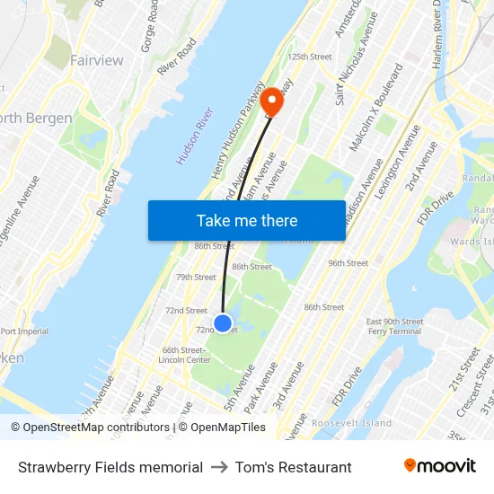 Strawberry Fields memorial to Tom's Restaurant map
