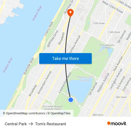 Central Park to Tom's Restaurant map