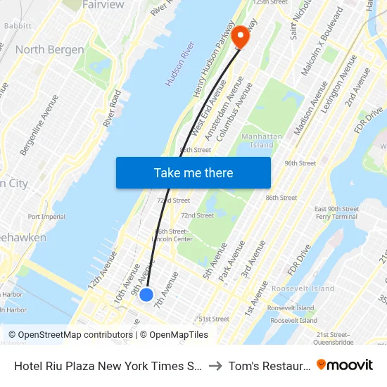 Hotel Riu Plaza New York Times Square to Tom's Restaurant map