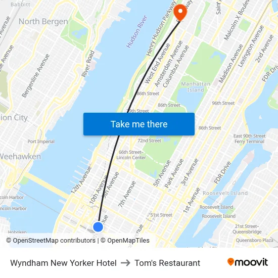 Wyndham New Yorker Hotel to Tom's Restaurant map