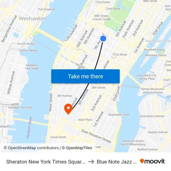 Sheraton New York Times Square Hotel to Blue Note Jazz Club map