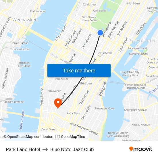 Park Lane Hotel to Blue Note Jazz Club map