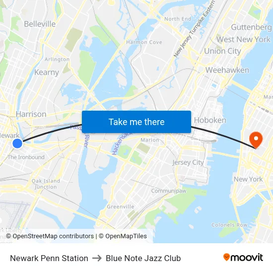 Newark Penn Station to Blue Note Jazz Club map