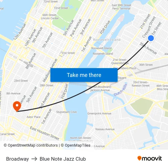 Broadway to Blue Note Jazz Club map